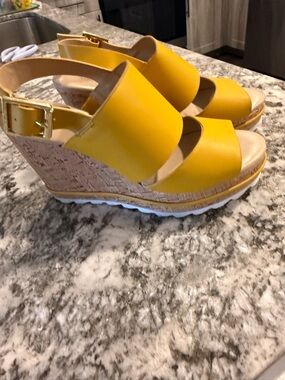 Yellow Cork Wedge Sandals - Women